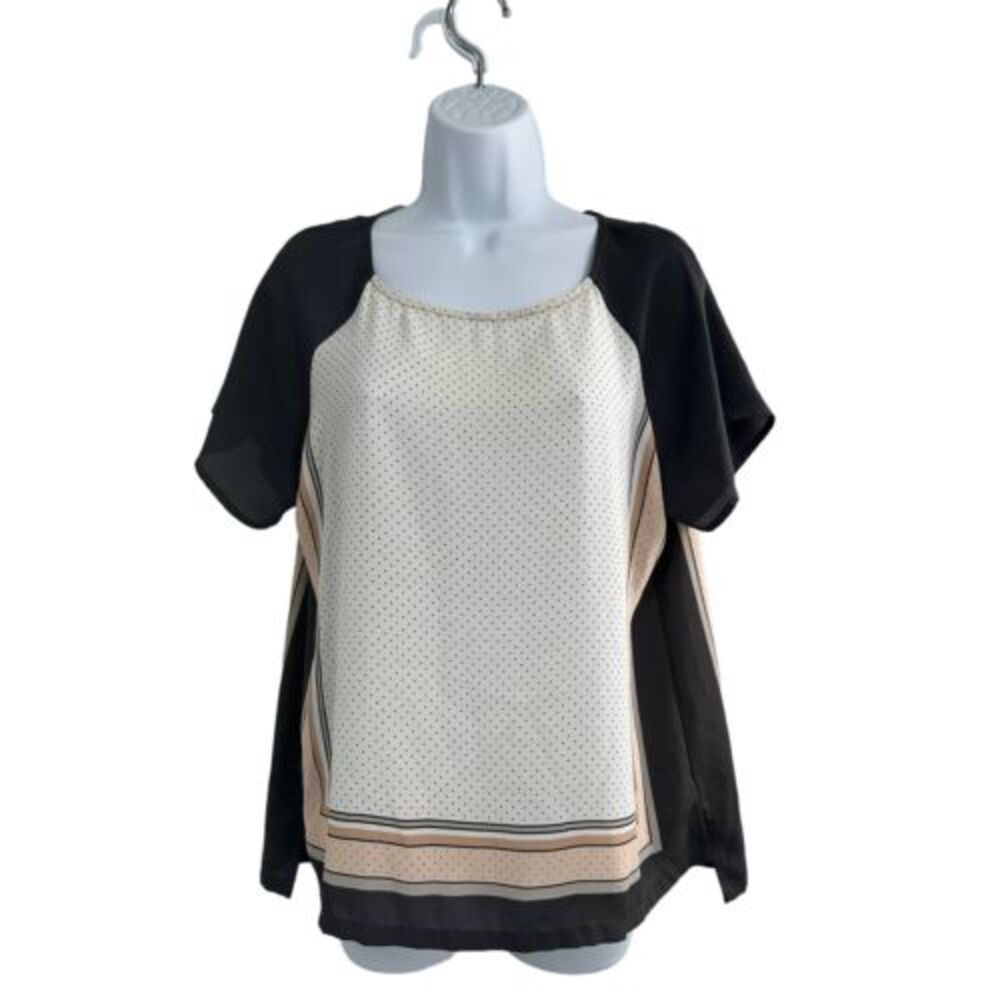 Ann Taylor LOFT Petites Women's Cream Polka Dot Cap Sleeves Hi‎ Low Top LP